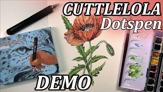 CUTTLELOLA Dotspen  ELECTRIC STIPLING PEN  Ink and Watercolor Poppy Botanical Painting DEMO [upl. by Mahala872]