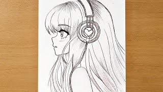 Easy anime drawing  how to draw anime girl easy step by step for beginners [upl. by Larkins]