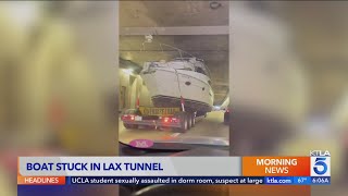 Video Boat gets stuck in tunnel near Los Angeles International Airport [upl. by Eilrak562]