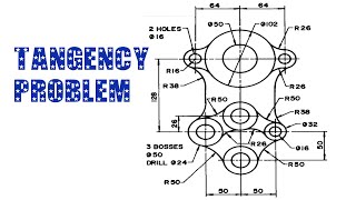 TANGENCY PROBLEM 11  Tangency  Tangency problems  Engineering drawing  Technical drawing [upl. by Idmann]