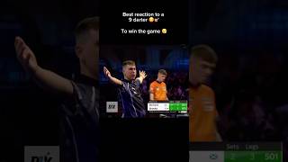 Best reaction to a match winning 9 darter 🤯🎯  Subscribe for daily darts content darts 9darter [upl. by Lletnohs]