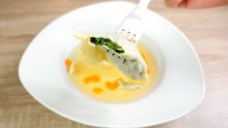 Spinach Maultaschen in clear soup German Ravioli German recipe 35 德国菠菜饺子 [upl. by Nurat279]