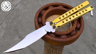 Turning a Rusty Bearing into a Beautiful but Extremely Sharp BUTTERFLY KNIFE [upl. by Anavoig]