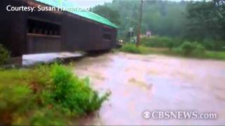 Caught on tape Irenes flooding takes out bridge [upl. by Mari526]