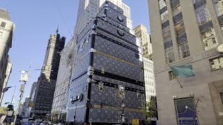 Trunk Tower Louis Vuittons luxury fix to mask construction at Fifth Avenue flagship  NBC New York [upl. by Zaid]