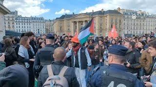 Demonstration in support of Palestine during Macrons speech at the Sorbonne University [upl. by Davies46]