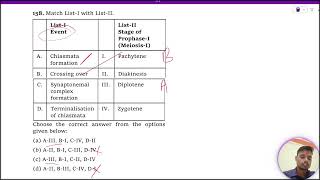 Match ListI with ListII ListI Event ListII Stage of ProphaseI MeiosisI A Chiasmata [upl. by Lorinda]