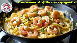 Camarones al ajillo con espaguetis en salsa alfredo [upl. by Hamon204]