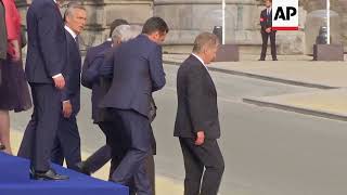 EU leader Juncker stumbles loses balance several times ahead of NATO dinner [upl. by Gotthard]