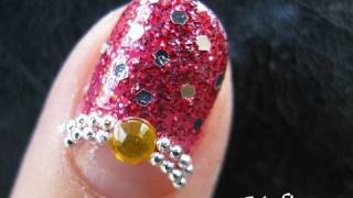 Prom Nails Glitter Red Party Nail art tutorial New Years Eve Decal Design simple DIY homemade [upl. by Joette]