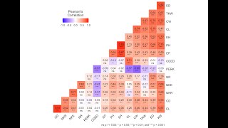 Correlation in R  Pearson correlation coefficients with significance  pvalues and Heat map [upl. by Aspia208]