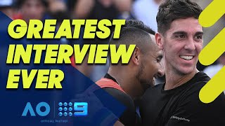 Kyrgios and Kokkinakis deliver hilarious heartfelt postmatch interview  Wide World of Sports [upl. by Eijneb]