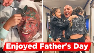 Dwayne Johnson Celebrates Fathers Day With Unicorn Poo Facial From Daughters [upl. by Valtin]