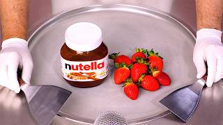 How to make NUTELLA amp STRAWBERRY Ice Cream Rolls  ASMR no talking [upl. by Melton]