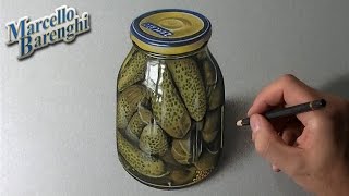 A glass jar of Pickles  Gherkins realistic drawing [upl. by Rialcnis]