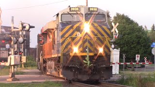 Three Gevos Lead Stack Train CN 120 thru Downtown Moncton NB [upl. by Ehsiom]