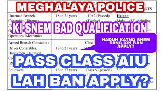 KI SNEM BAD QUALIFICATION BAN IOH APPLY KAM JONG MEGHALAYA POLICE  PASS CLASS AIU IOH BAN APPLY [upl. by Wilonah978]