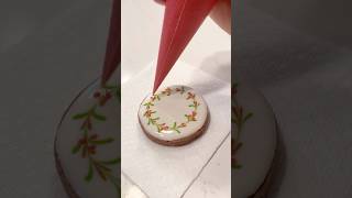 Wreath cookie christmascookies royalicing holidaycookies sugarcookies [upl. by Aicener]