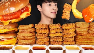 ASMR MUKBANG TRIPLE CHEESE BURGER amp CHICKEN NUGGETS amp ONION RINGS amp HASH BROWNS [upl. by Nilde797]