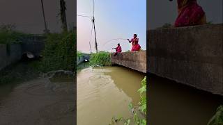 Amazing Hook Fishing By Two Lady hookfishtrap fishingmethods villagelife traditionalhookfishing [upl. by Tenej644]