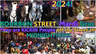 Bourbon Street MIDNIGHT SWEEP by Police INSANE CROWDS amp PARTYING THE END of MARDI GRAS 2024💛💜💚 [upl. by Amsirp]