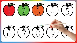 Writing Numbers from 1 to 10  kids learning videos apple 1234567890 kidsvideo kidssong colors [upl. by Hardigg884]