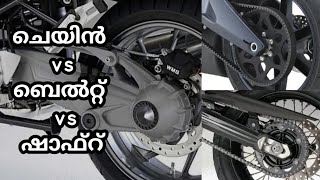 Motorcycle Drivetrain systems which is better Malayalam chaindrive beltdrive shaftdrive [upl. by Nerral]