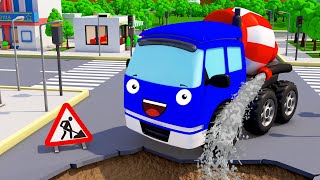 Cement Mixer Truck Excavator in the City Construction Vehicles with Cars amp Trucks for Kids [upl. by Jochebed981]