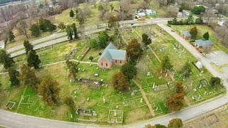 Aerial Views of Blandford Cemetery Church and Surrounding Area  Petersburg Va [upl. by Birkle]