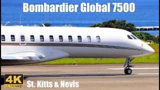 Lovely Bombardier Global 7500 Departures  St Kitts Eastern Caribbean [upl. by Ahsenar667]