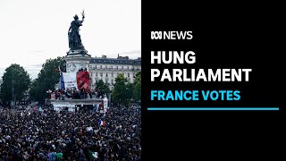 Farright misses out on majority hung parliament projected French election  ABC News [upl. by Keever866]