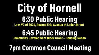 City of Hornell Public Hearings amp Common Council Meetings [upl. by Sreip]