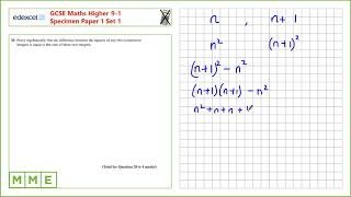 GCSE Maths EDEXCEL Specimen Set 1 Higher Paper 1 Q20 Algebraic proofs [upl. by Hsiekal]