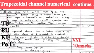 Trapezoidal channel  Trapezoidal numerical contu Hydraulics engineering [upl. by Fonseca710]