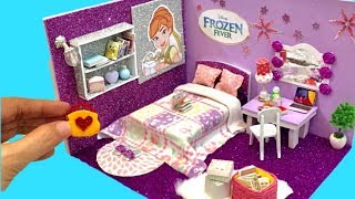 DIY MINIATURE DOLLHOUSE  FROZEN ELSA PRINCESS ANA BEDROOM GLITTERY DECOR [upl. by Anaugal]