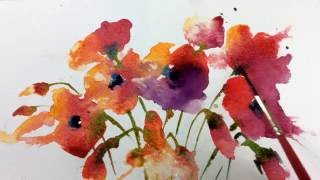 Loose Wet into Wet Watercolours with Andrew Geeson Poppies [upl. by Gerrilee]