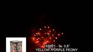 Fajerwerki TXB821 YellowPurple Peony 9s 08quot Triplex [upl. by Adhamh]