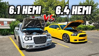 How much faster is a 64 Hemi vs 61 Hemi Chrysler 300 SRT8 vs Charger SRT8 SuperBee [upl. by Nibbor]