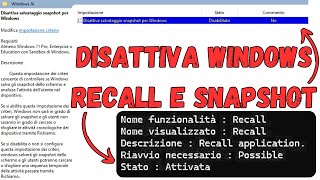 Come verificare o disattivare Windows Recall e Snapshot nella versione 24H2 [upl. by Schinica548]