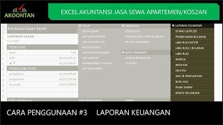 Excel Akuntansi Jasa Sewa Apartemen  Kamar Kos 3  Laporan Keuangan [upl. by Allebasi]