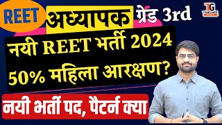 Reet new vacancy 2024 पैटर्न पद 50 महिलाओ को आरक्षण जाने Reet mains exam 2024reet vacancy 2024 [upl. by Tankoos]