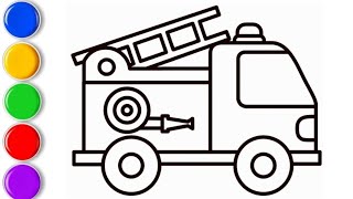 Fire Truck Drawing Coloring and painting for kids and toddlers Truck Drawing easy  Child Art [upl. by Razid]