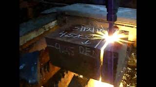 Flame cutting thick steel with an oxyfuel torch [upl. by Ahsiuq]