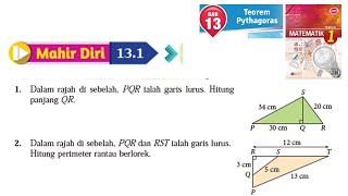 KSSM Matematik Tingkatan 1 Bab 13 teorem pythagoras mahir diri 131 no1no2 buku teks form 1 [upl. by Erialb]