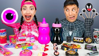 Pink Food vs Black Food Challenge 핑크 블랙 푸드 챌린지 Mukbang by HUBABANG [upl. by Robby588]