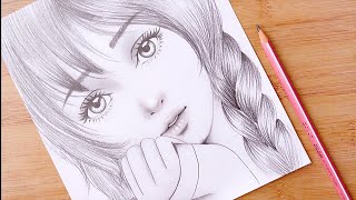 Pencil sketch  How to draw Cute Girl Face  step by step  Drawing Tutorial for beginners [upl. by Zetnwahs122]