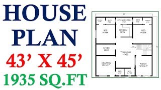 43 X 45 HOUSE PLAN 1935 SQFT  215 SQYDS [upl. by Atteuqaj65]