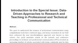 Introduction to the Special Issue Data Driven Approaches to Research and Teaching in Professional an [upl. by Alejna]