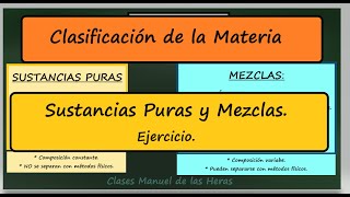 COMPOSICIÓN DE LA MATERIA Sustancias Puras y Mezclas EXPLICACIÓN Y EJERCICIO Física y Química [upl. by Llerat]