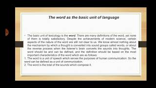 Lecture 11 Lexicology as a branch of linguistics Word as the basic unit of language [upl. by Nyllek675]